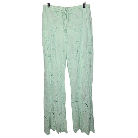 Young‎ Fabulous & Broke Small Light Green Mint Eyelet Split Leg Tie Pants S - Picture 1 of 6
